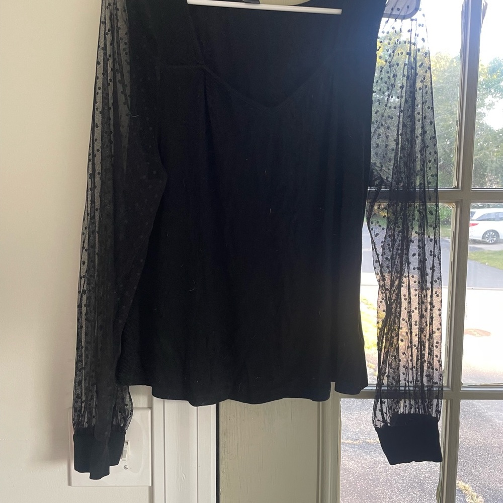 Elegant Black Sheer Sleeve Top